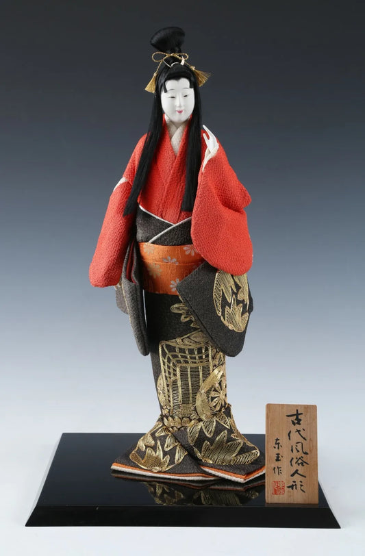Collectible Japanese Vintage Geisha Doll in Classic Style and Traditional Kimono Clothing Ethnic Asian Decor.