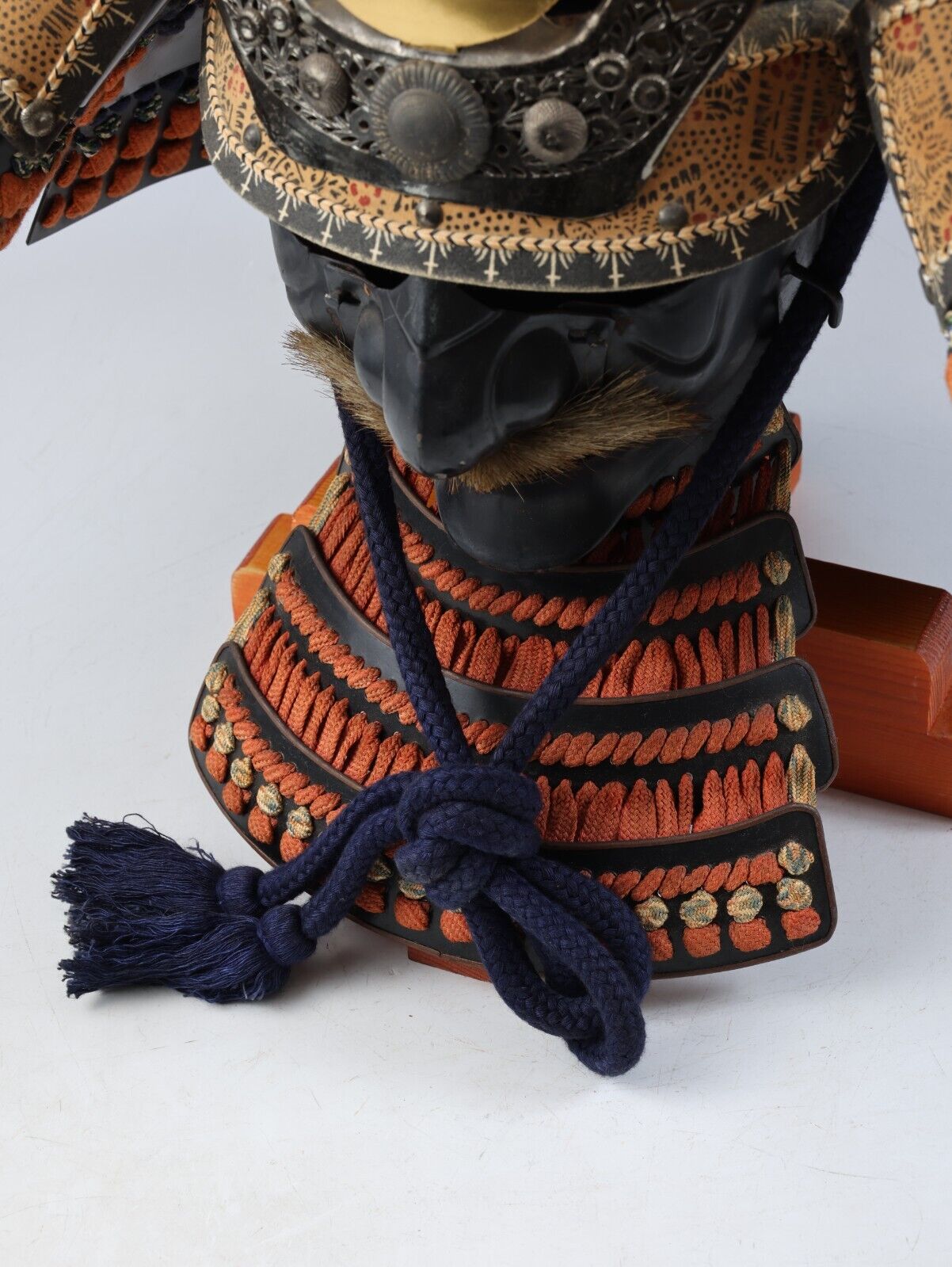 Antique Collectible Japanese Samurai Armor Kabuto Helmet with a Mask Headgear.