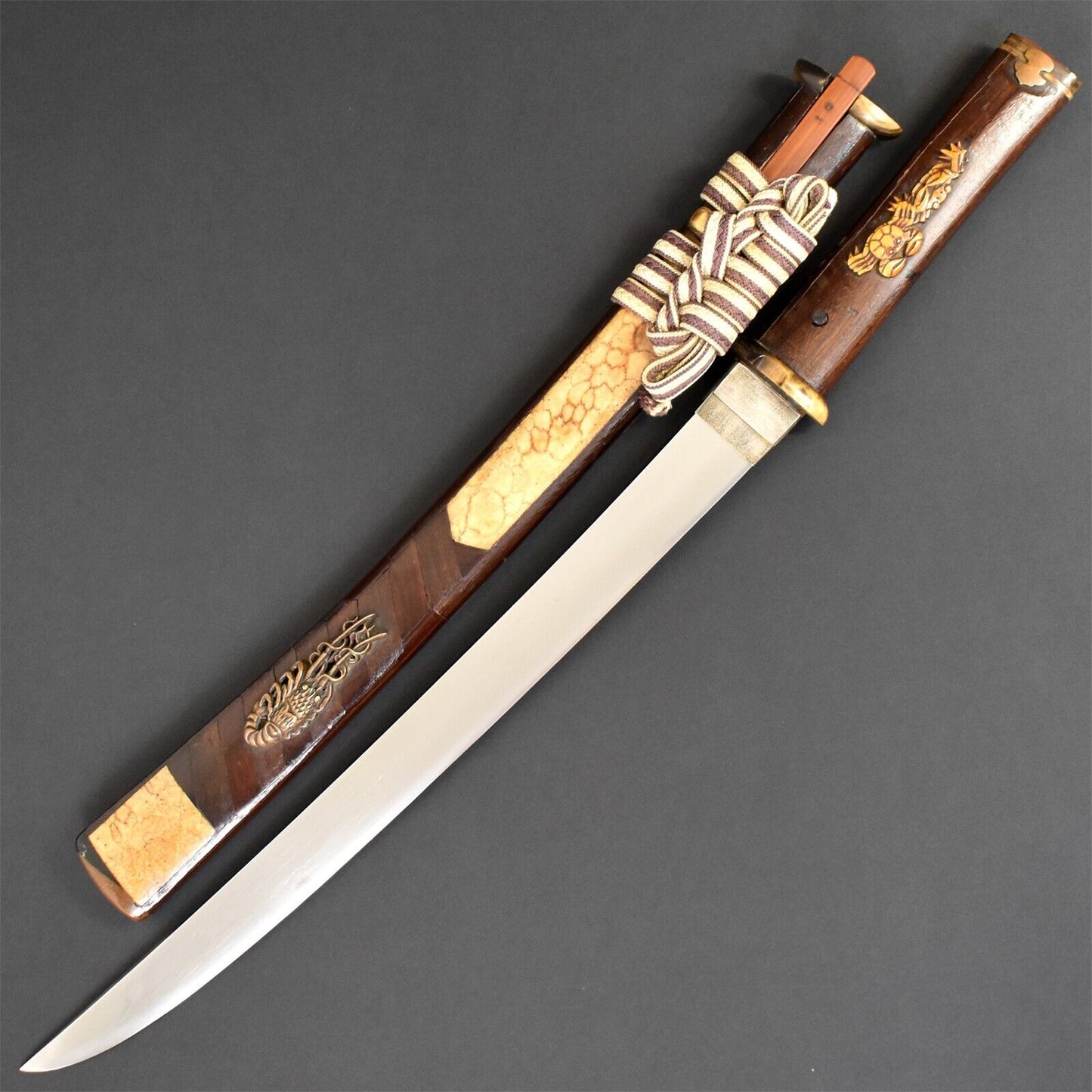 Antique Edo Era Wakizashi Japanese Katana Sword Hiromitsu Samurai Collectible Weapon.