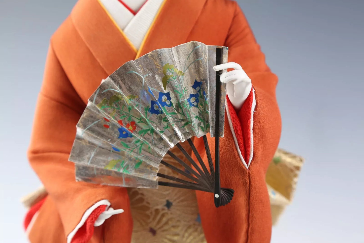 Royal Style Japanese Geisha Doll with Fan Vintage Asian Art Collectible Decor from Showa Period.