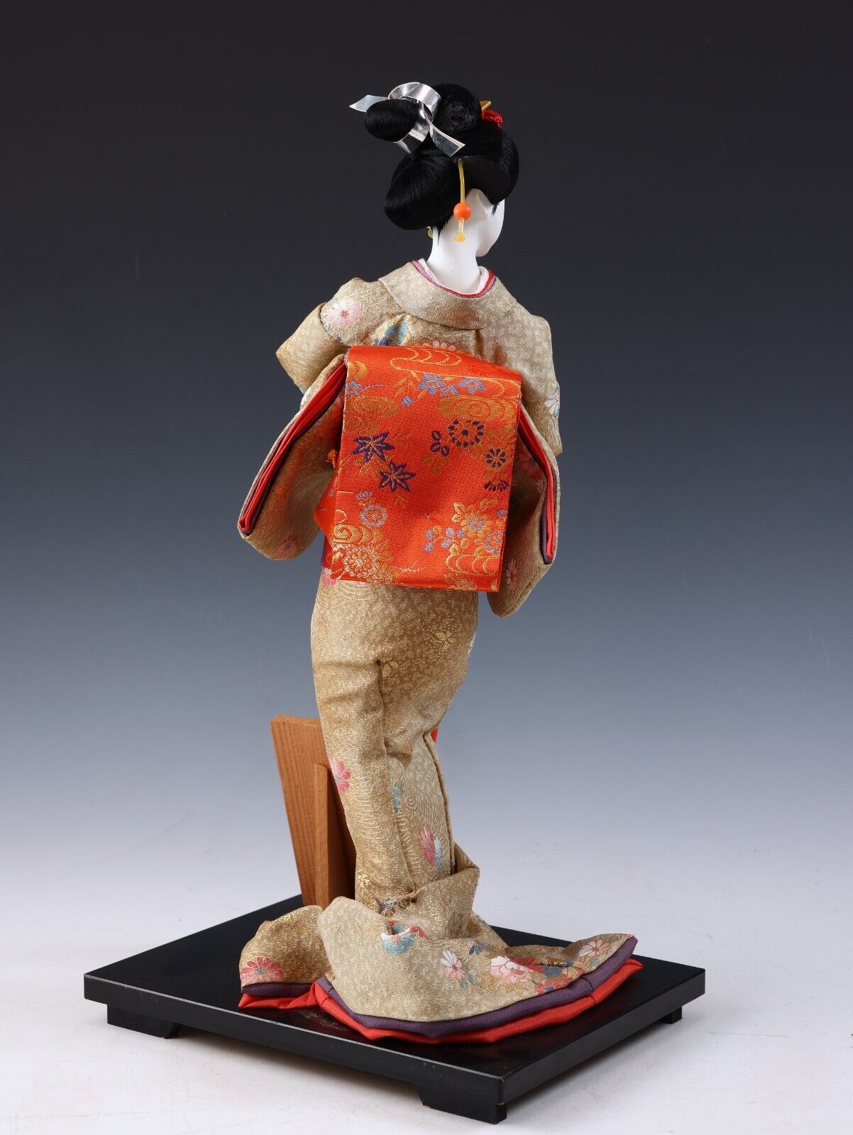 Old Japanese Traditional Geisha Doll Collectible Art Vintage Kimono and Fan.