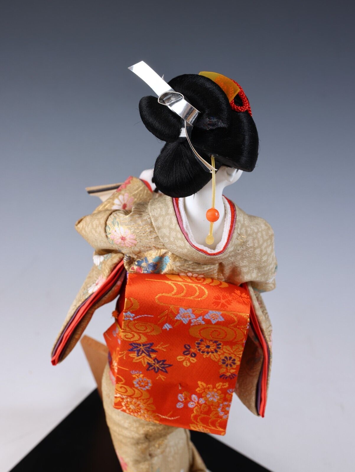 Old Japanese Traditional Geisha Doll Collectible Art Vintage Kimono and Fan.