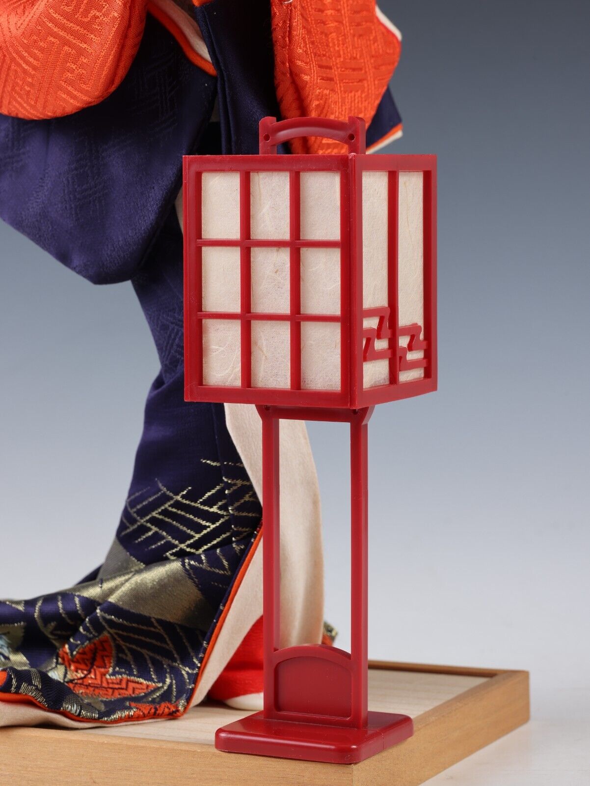 Japanese Collectible Vintage Geisha Doll in Traditional Kimono with Lantern.