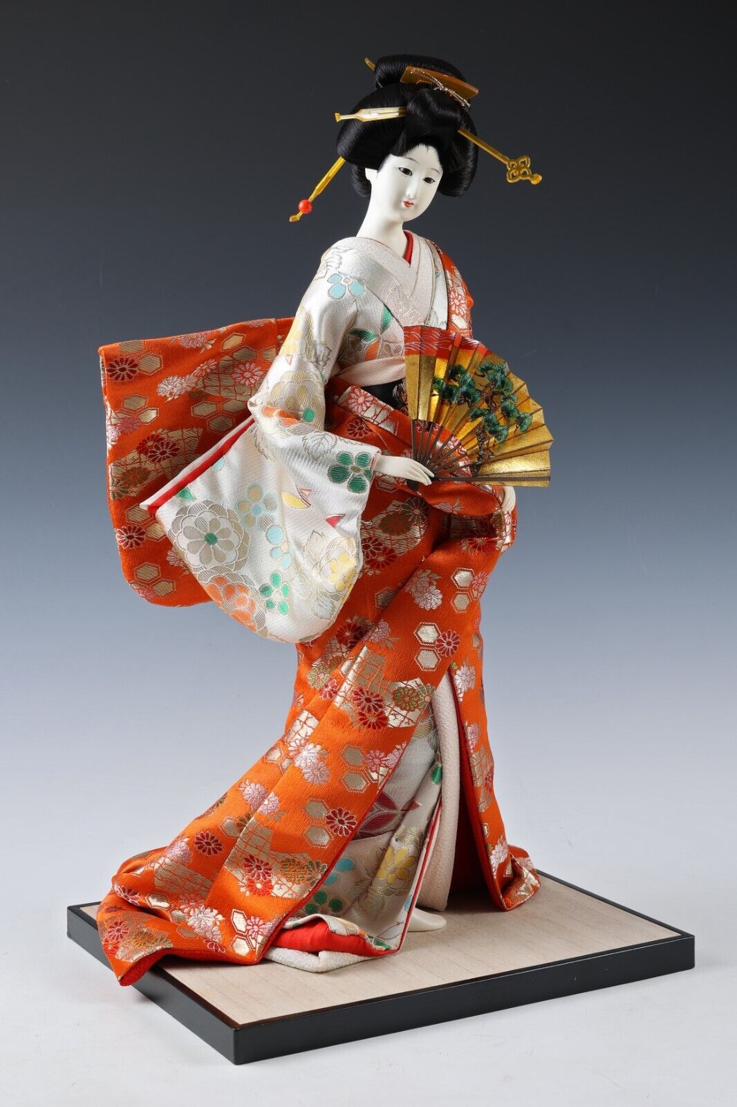 Collectible Japanese Geisha Traditional Doll in Kimono with Fan Asian Art.