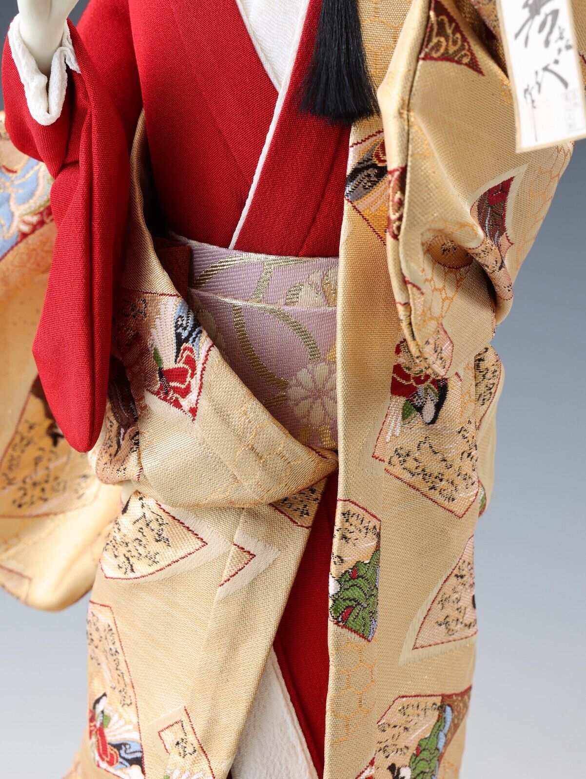 Collectible Vintage Japanese Geisha Doll in Traditional Kimono with Fan Showa Era.