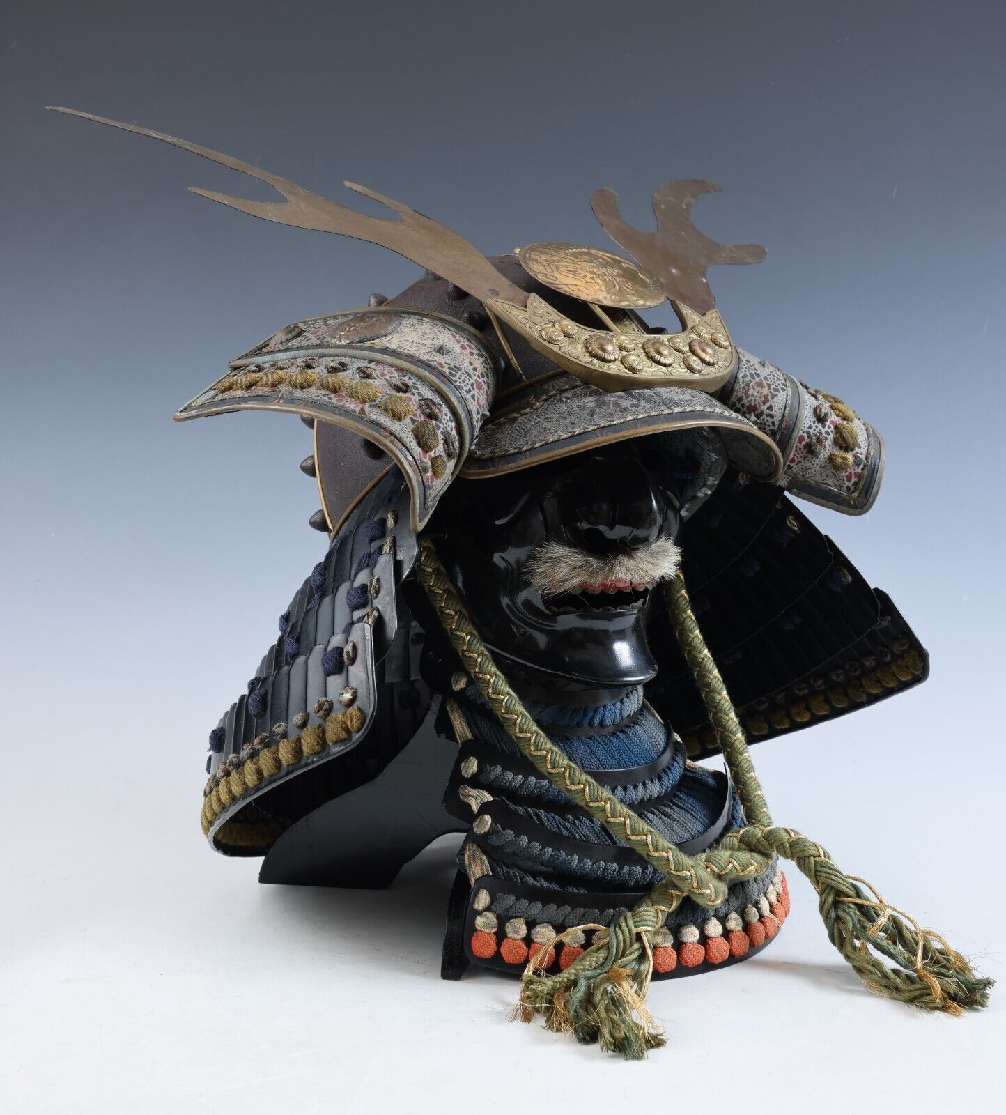 Japanese Antique Kabuto Helmet with Mask - Collectible Samurai Headgear Armor.