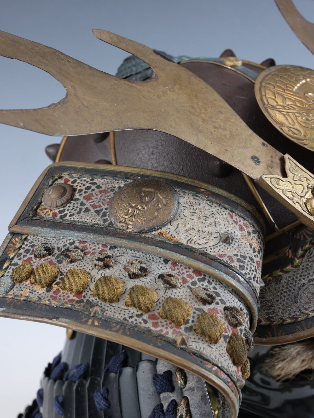 Japanese Antique Kabuto Helmet with Mask - Collectible Samurai Headgear Armor.