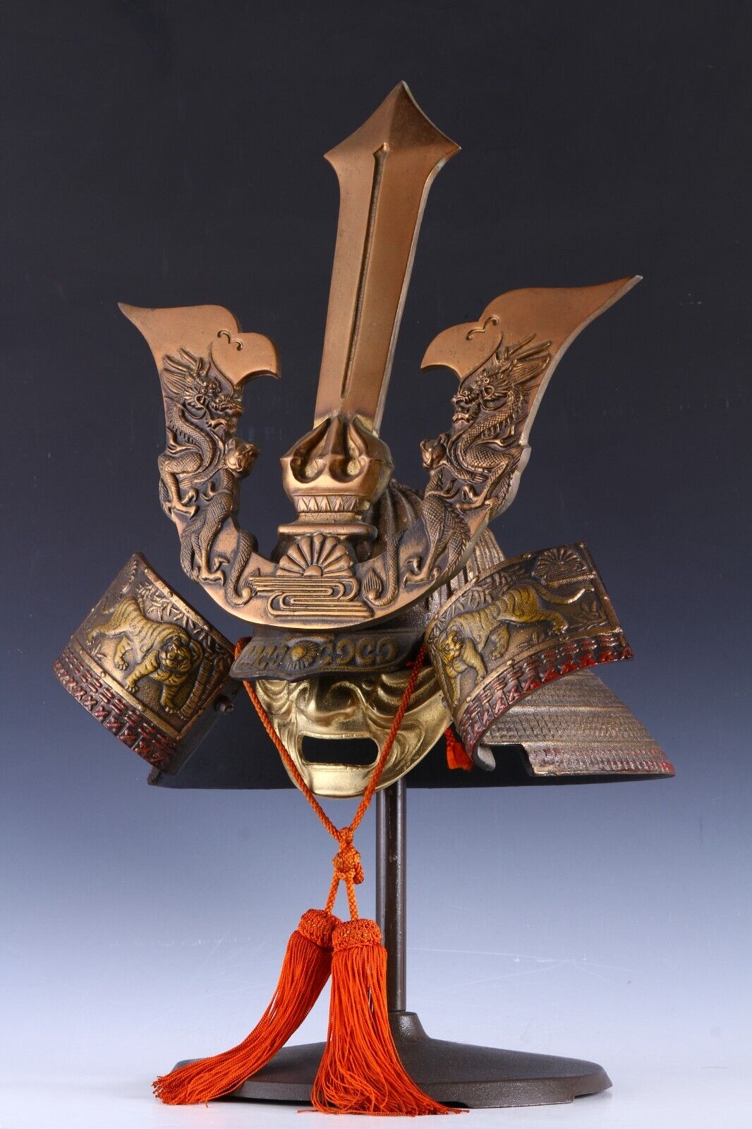 Old Samurai Japan Metal Kabuto Helmet - Dragon Helmet with a Mask